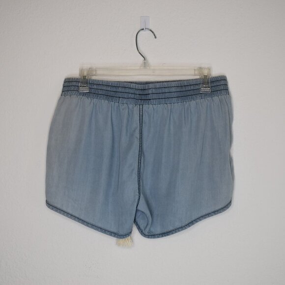 Boho Shorts Sz M Embroidered Chambray Tasseled Lounge Elastic Waist Beachy NWT - Picture 6 of 11